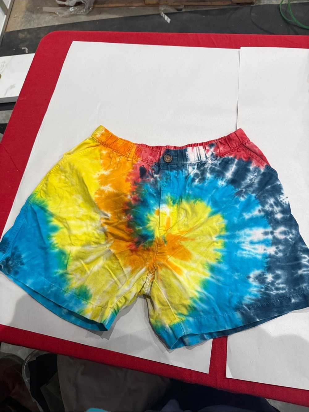 chubbies Tie-Dye Swim Shorts in Yellow, Blue, Red, Orange